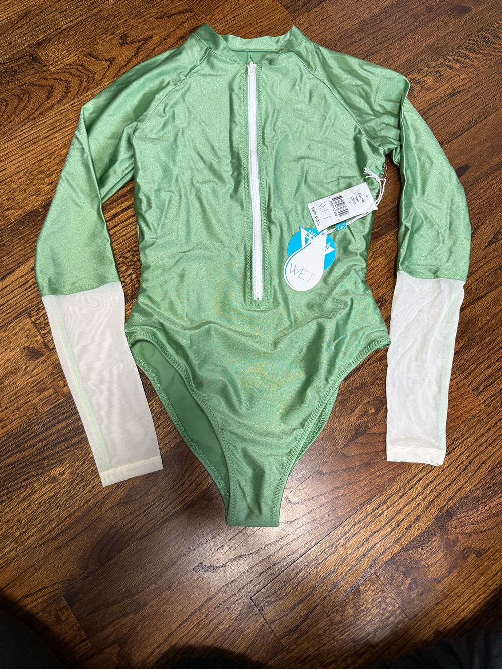 Wet Swim Womens Long Sleeve Zip Front One-Piece Swimsuit in Light Green.